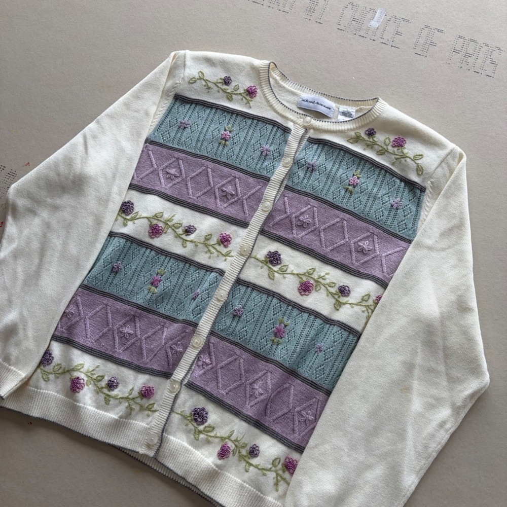 Vintage Alfred Dunner Floral Embroidered Cardigan Sweater